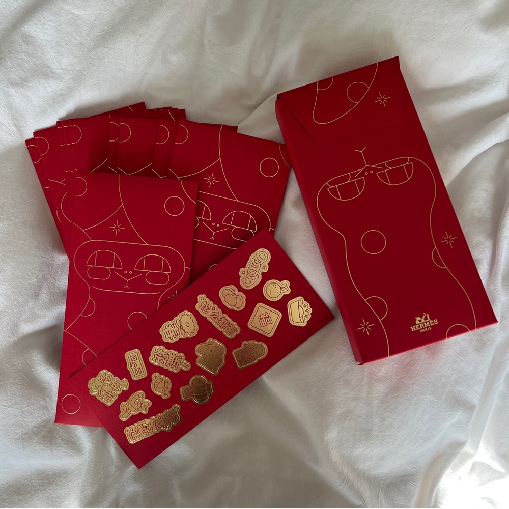 Hermès Red Envelopes with Gold Stickers